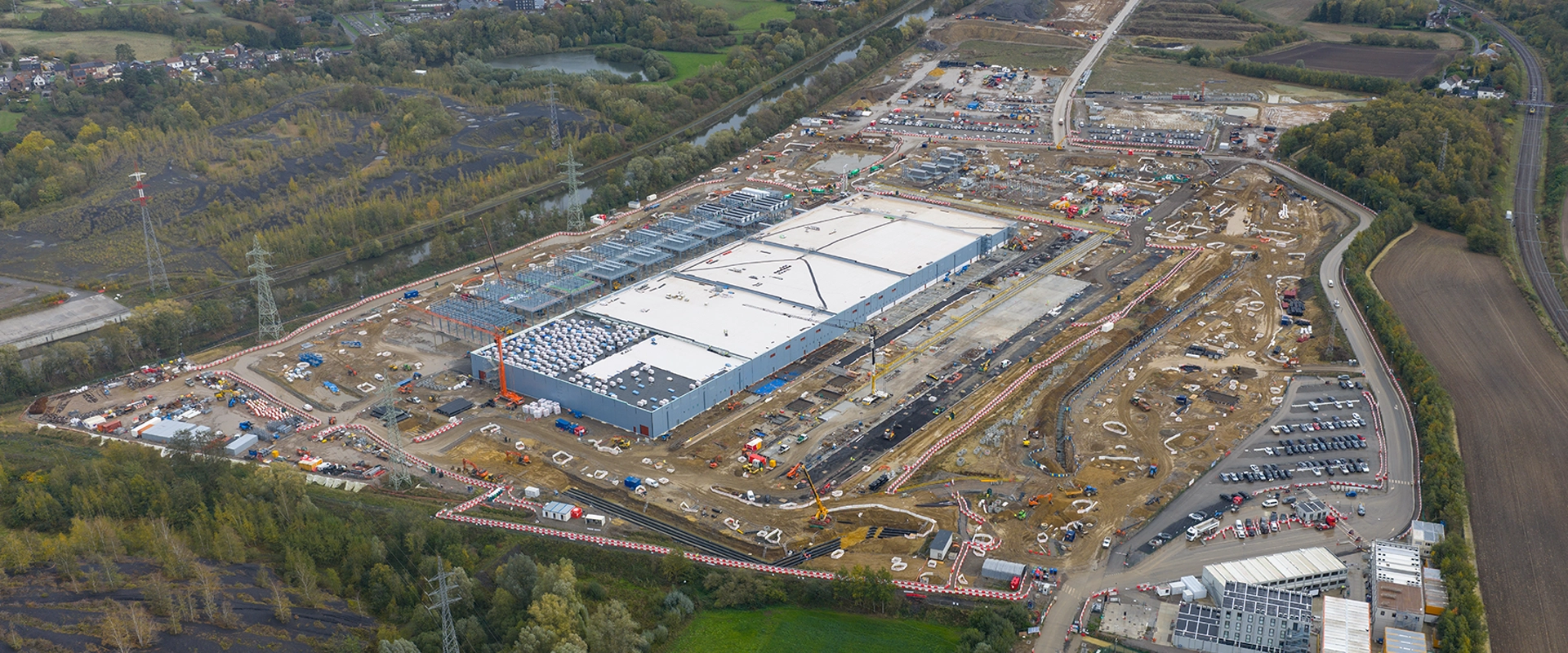 Aerial view of a large industrial construction project site