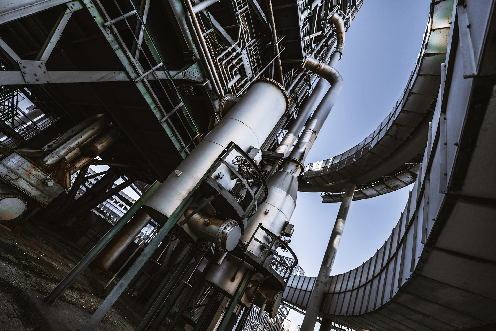 Modern oil refinery with industrial piping and process equipment