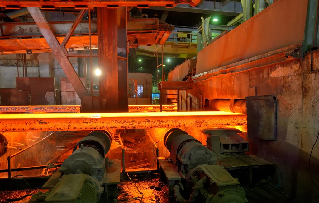 Steel manufacturing facility with industrial production equipment